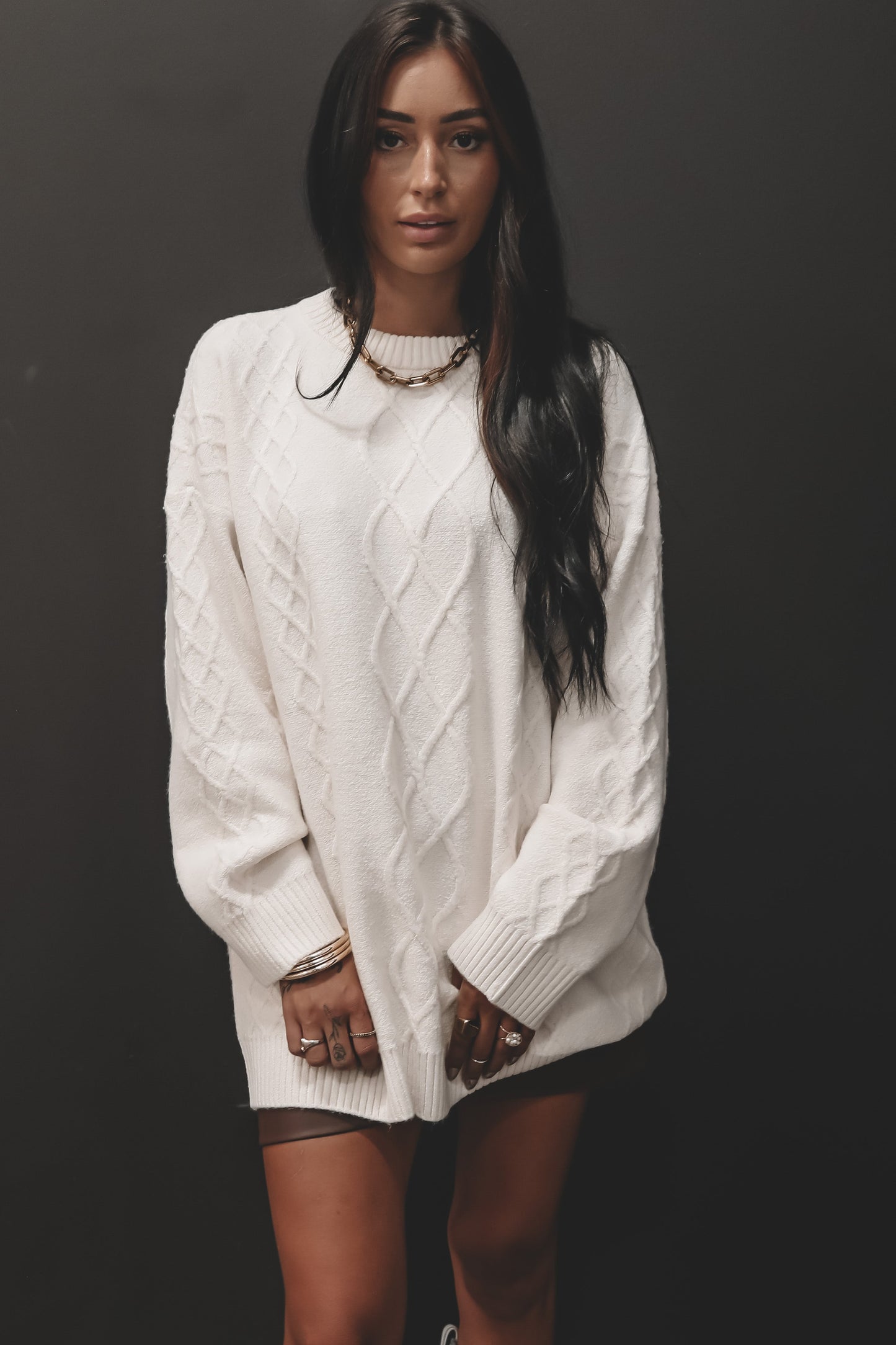 SHOW ME YOUR MUMU Canyon Tunic Sweater - Cream Fuzzy Knit