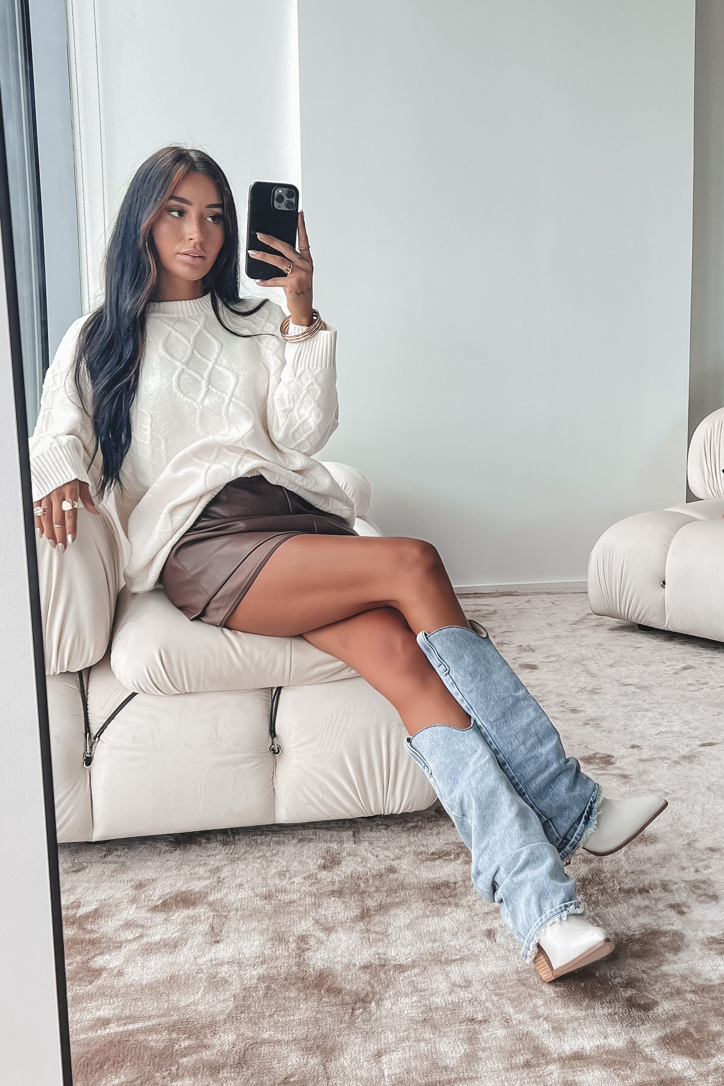 SHOW ME YOUR MUMU Canyon Tunic Sweater - Cream Fuzzy Knit