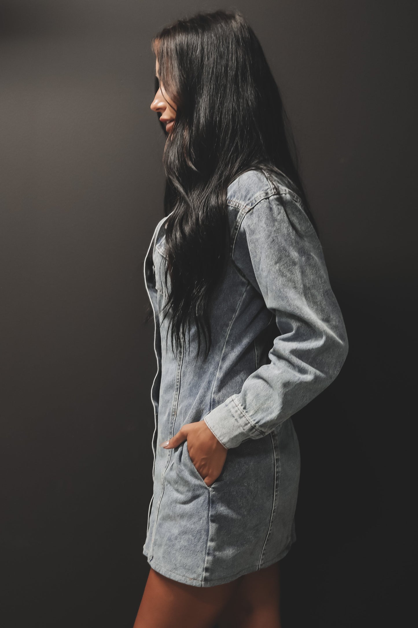 My Favorite Color Is Denim Long Sleeve Dress