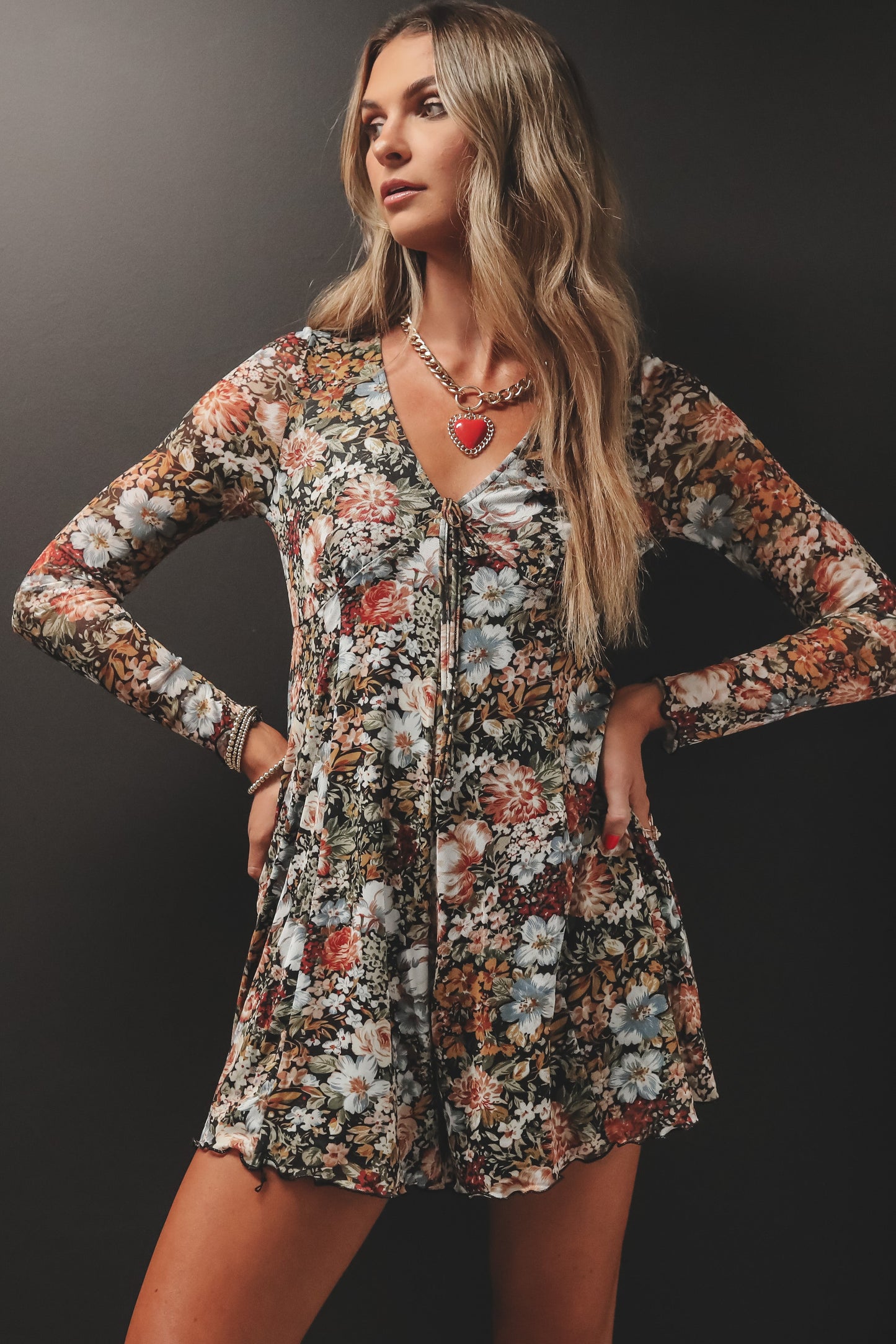 Beautiful Babe Black Floral Long Sleeve Romper